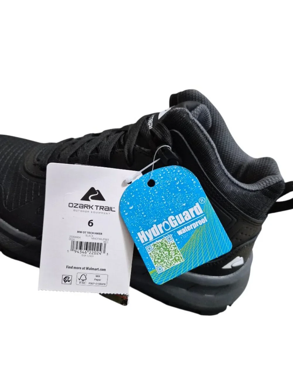 Ozark Trail Tech Hiking Boots Men's Size 6 Waterproof Leather Mesh Lace-up Black